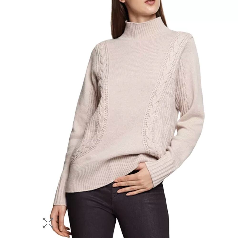 Reiss Dalia Cableknit Wool Blend Sweater Sz Small Classic Funnel Neck Beige